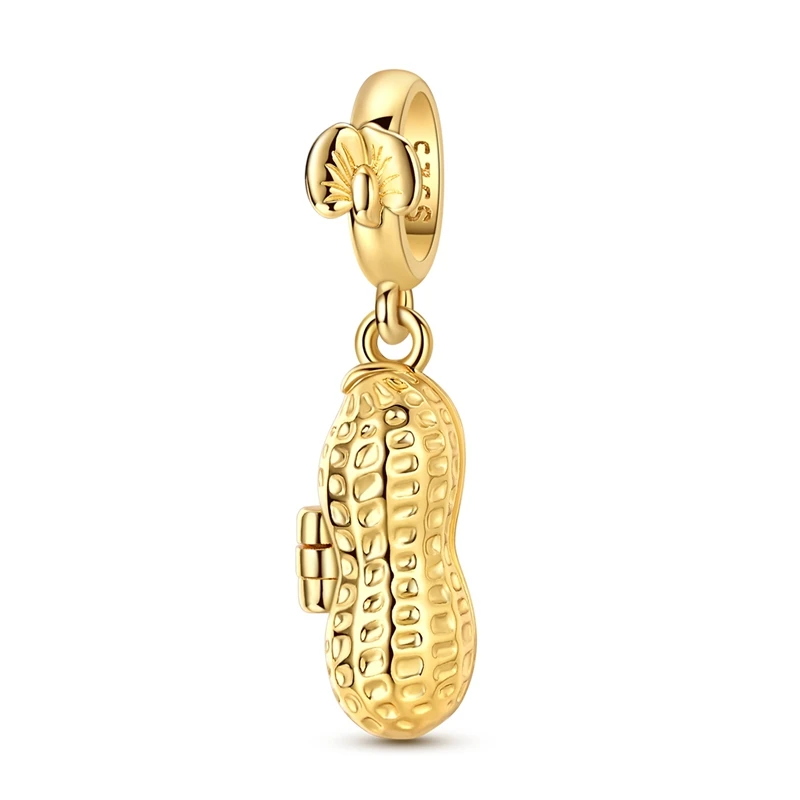925 Sterling Silver Gold Plated Open Peanut Locket Dangle Charm Bead Fit Bracelet Keychain Earring Diy Lucky Women Jewelry Gift