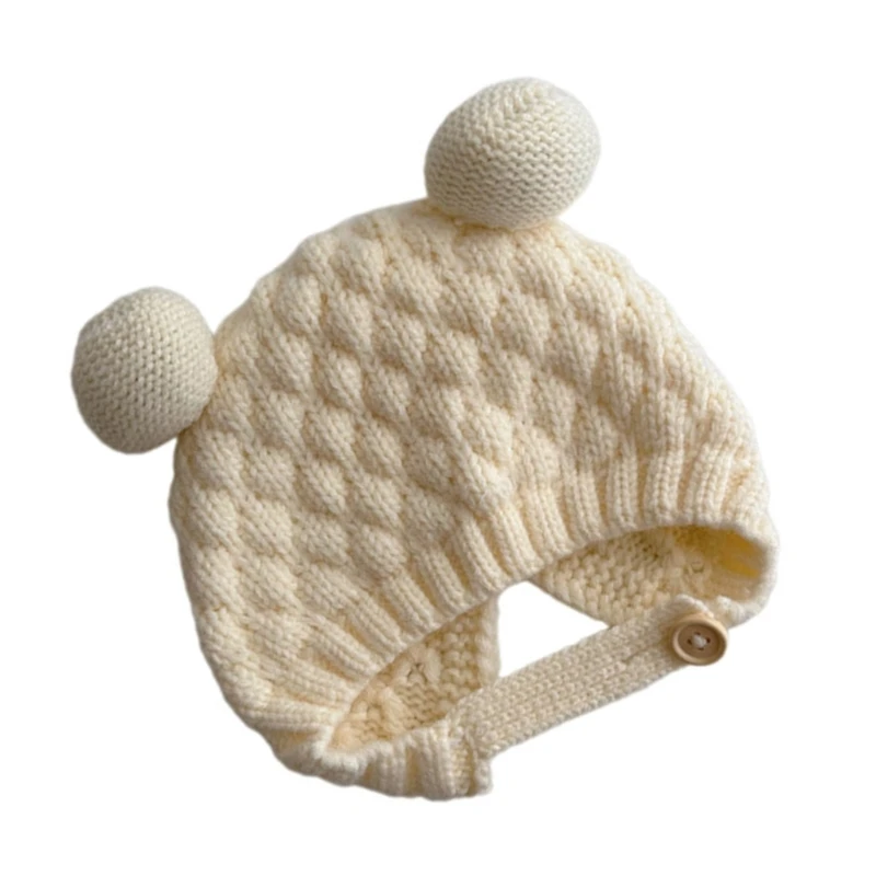 Solid Color Winter Protective Earflap Bonnet Caps with Lovely Pompoms Windproof