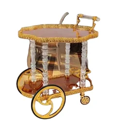 Luxury Classical Design Stainless Steel Dinner Trolley Silver Gold Metal Movable Dinning Cart Truck Home Kitchen Hotel Furniture