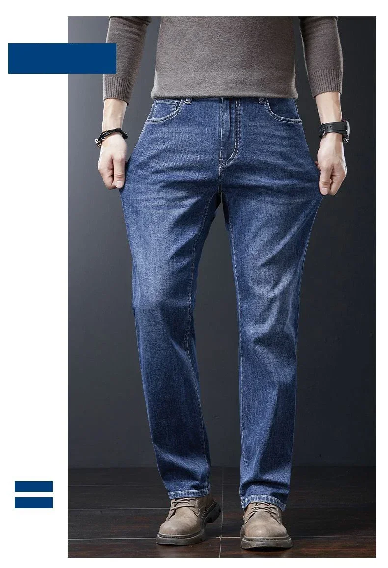 2027 Neue Herbst-Winter-Soft-Stretch-Jeans für Herren, Business-Casual, schmale, gerade Jeanshose, koreanische blaue, graue Arbeitshose für Männer – Detail 4