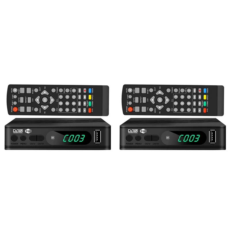 2x DVB-T2 sintonizador de tv terrestre receptor de tv via satélite decodificador de tv digital hevc dvbt2 h.264 hd usb set top box plugue da ue