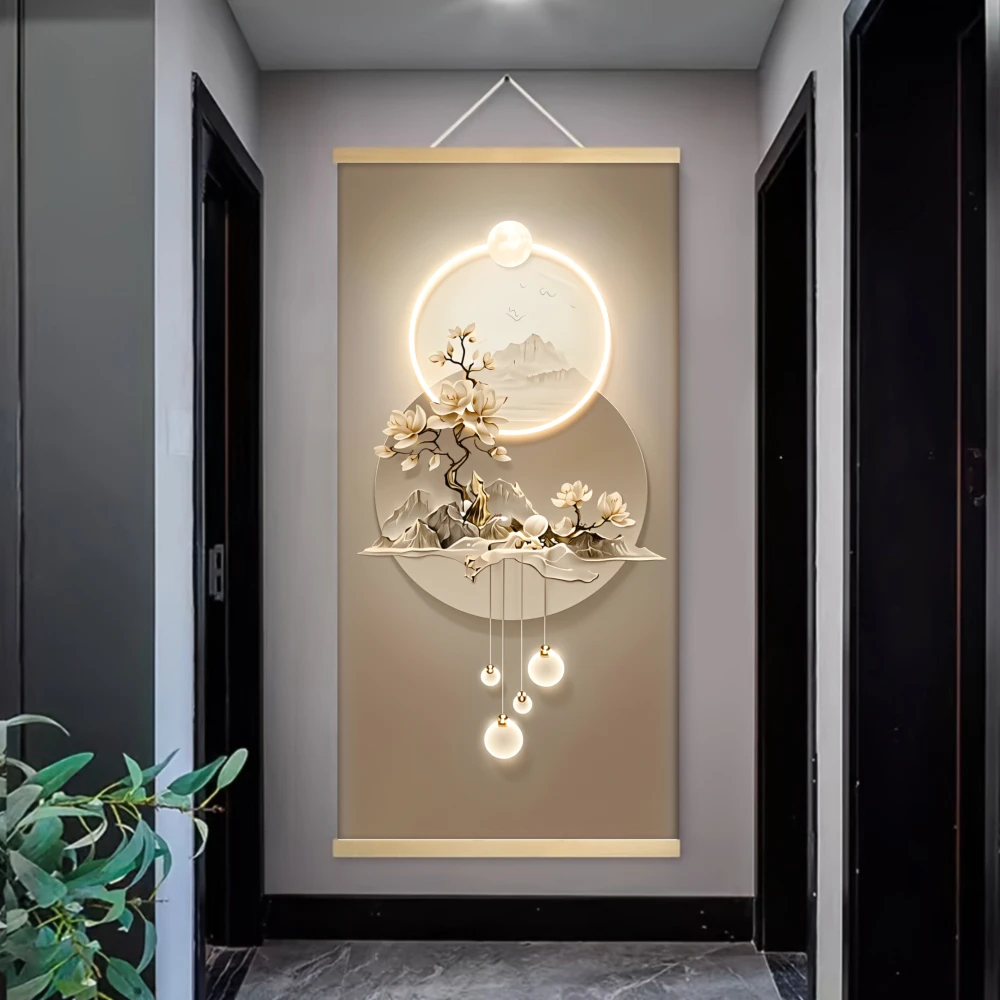 2D Flat 1pcs Luxury Scroll Hanger Canvas Entrance High-End Sense Hanging Simplicity Landscape Flowers Mountain,Art Prints Wall