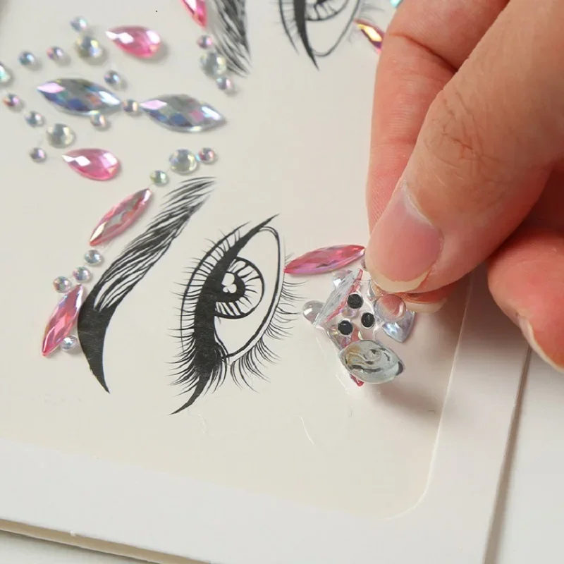 6PCS Face Jewels 3D Rhinestones Stickers Sexy Bright Face Jewels Stickers Makeup Crystals Glitter Face Festivals ZS001-6PCS