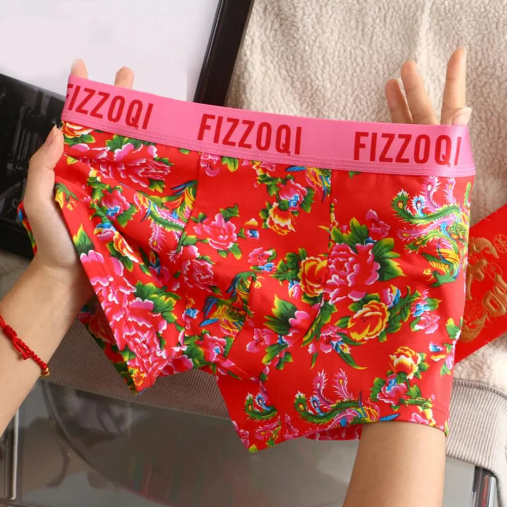 Heren Onderbroek Felle Kleur Bloemenprint Midden Taille Elastische Anti-Septische U Convexe Snel Droge Buik Controle Heren Boxers Ondergoed