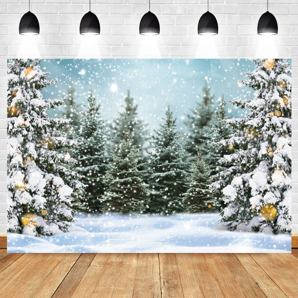 Winter Forest Snow Scene Backdrop Christmas Pine Tree Snowflake Snowman Elk Baby Portrait Photo Background Photography Props