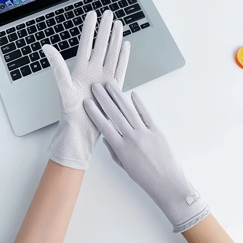 Summer Sun Protection Glove Fashionable Breathable Full Finger Touch Screen Glove Solid Color Thin Driving Glove Cycling Outdoor