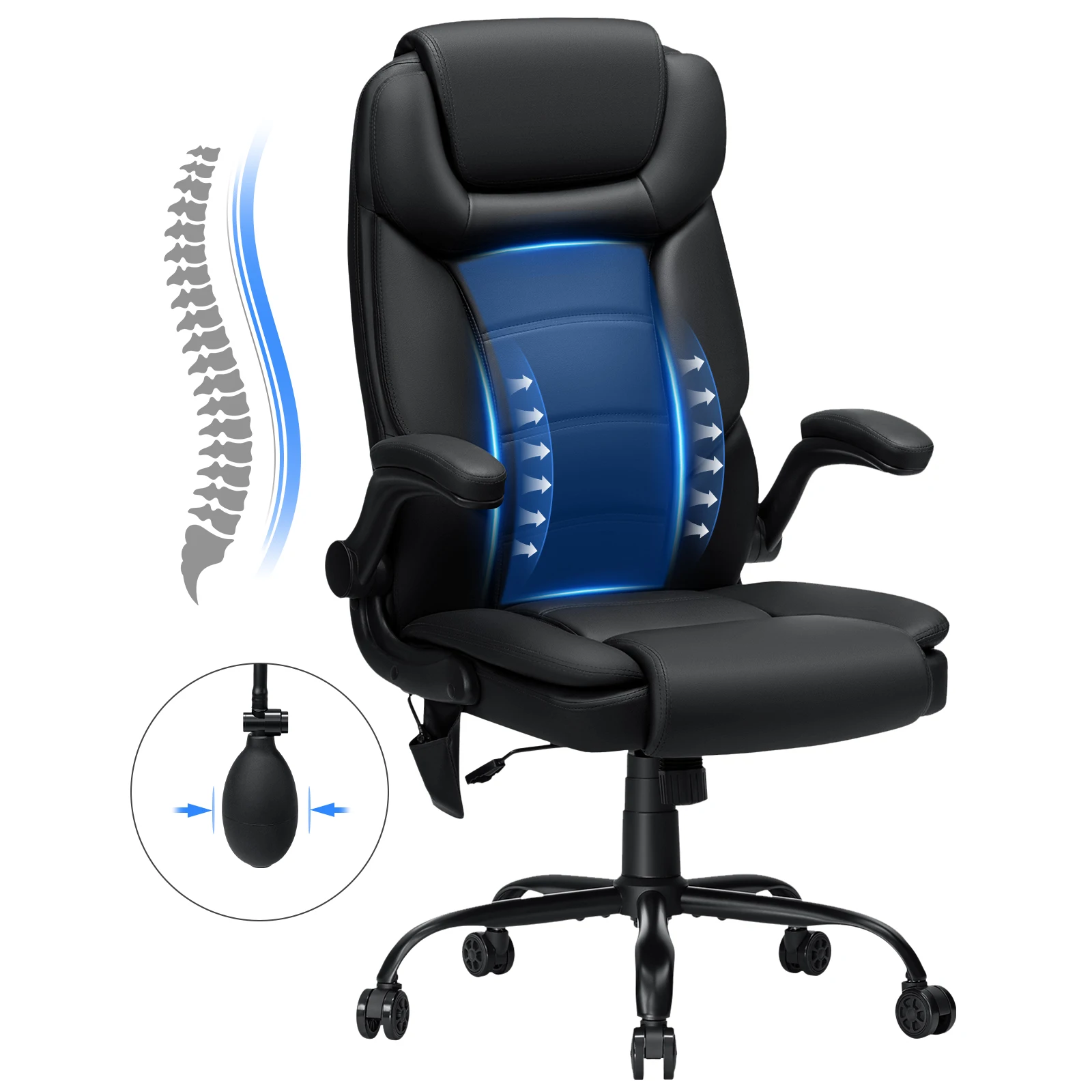 Office Chair With Ergonomic PU Leather Adjustable Height Reclining Backrest Orthopedic Inflatable Computer Recliner Chair Sofas