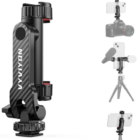 VYVIYON Cell Phone Tripod Mount, Tripod Phone Holder Replacement with 1/4" Screw 2 Cold Shoes, 360°Rotates 180°Tilts Adjustable