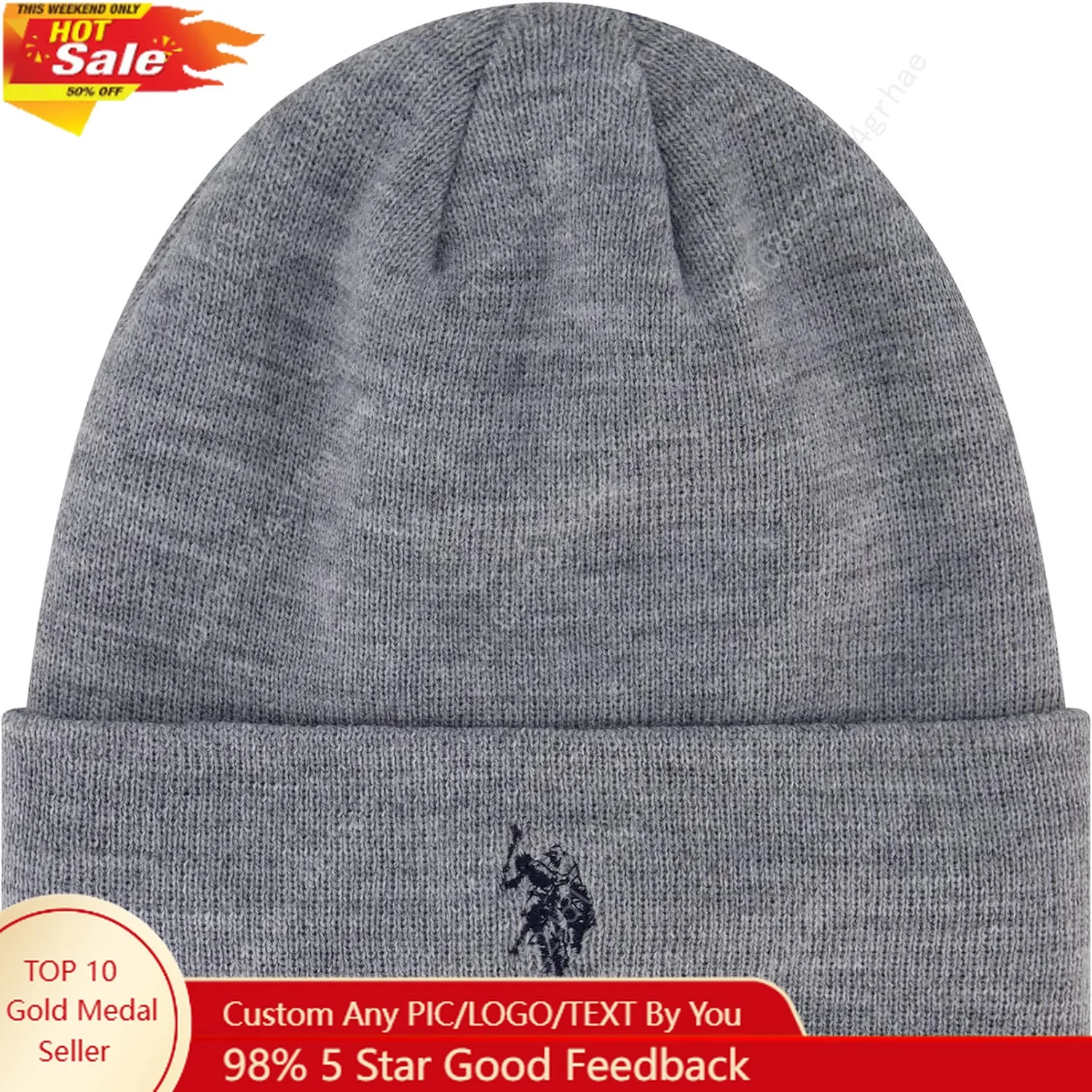 

Polo Knit Beanie Hat Warm Winter Cap with Sherpa Lining for Men and Women