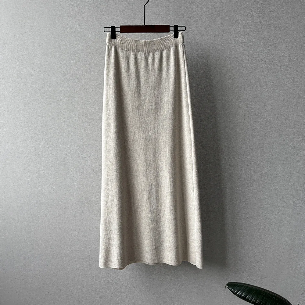 Gebreide enkellange rokken dames herfst winter mode tender Koreaanse stijl a-lijn effen casual dagelijks eenvoudig all-match vrouwelijk