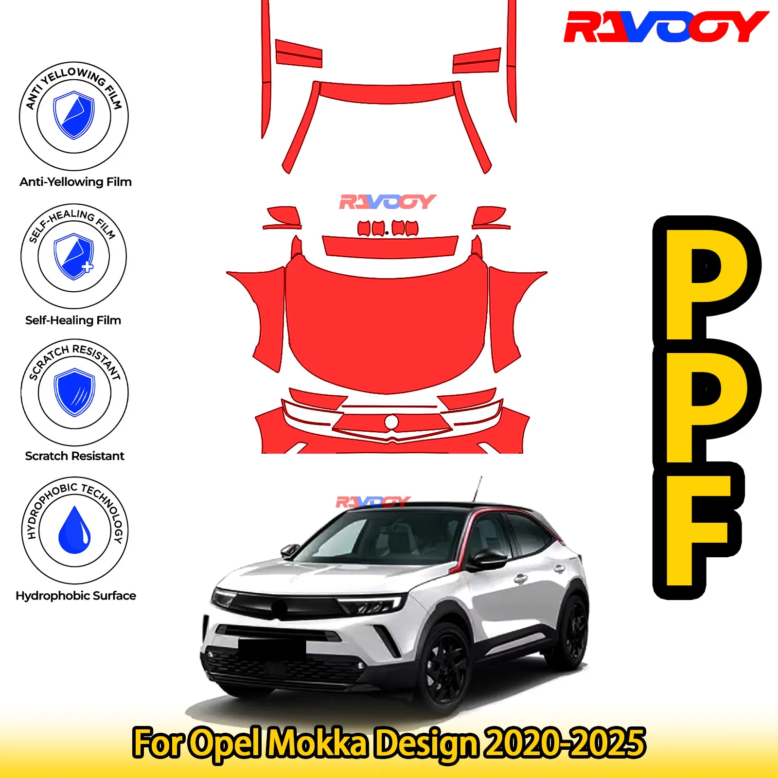 

For Opel Mokka Design 2020-2025 Glossy Matte Black Precut front PPF Kit Paint Protection Film