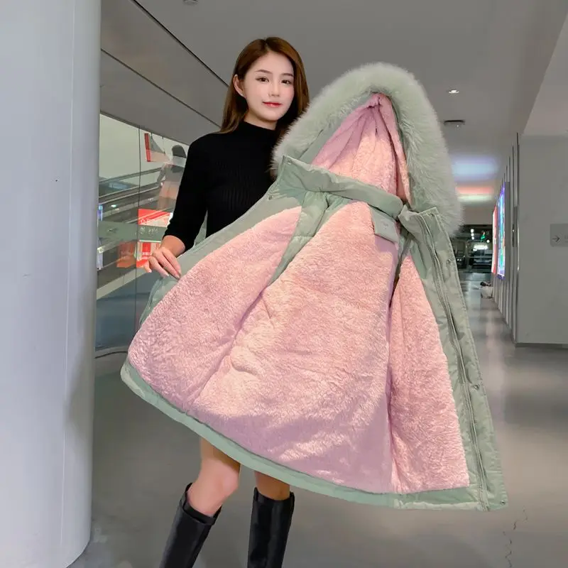 

2025 Women's Winter New Hooded Parka Down Cotton Coat Thicken Long Sleeve Jacket Korean Loose medium long Outerwears