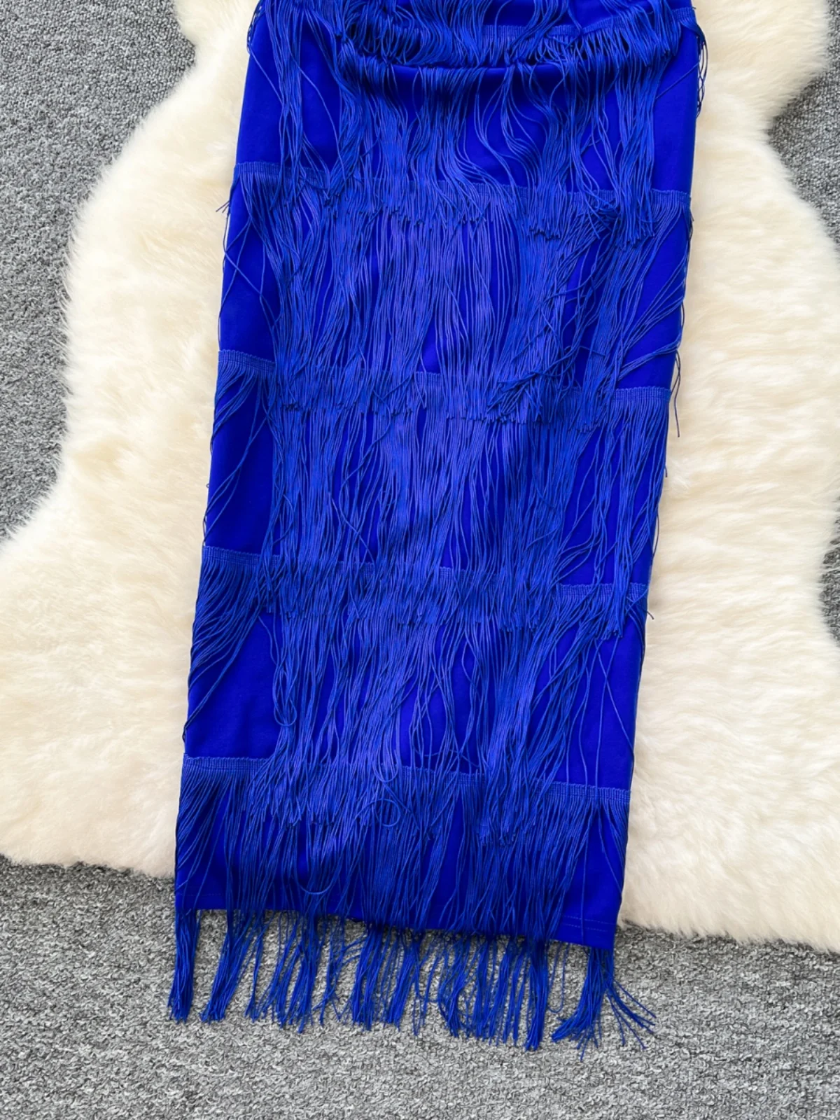 

Ele Long A-Line Dr with Fringe Bubble Sves And Waist-Cinching High Waist Korean Sle for Young Women 8-24