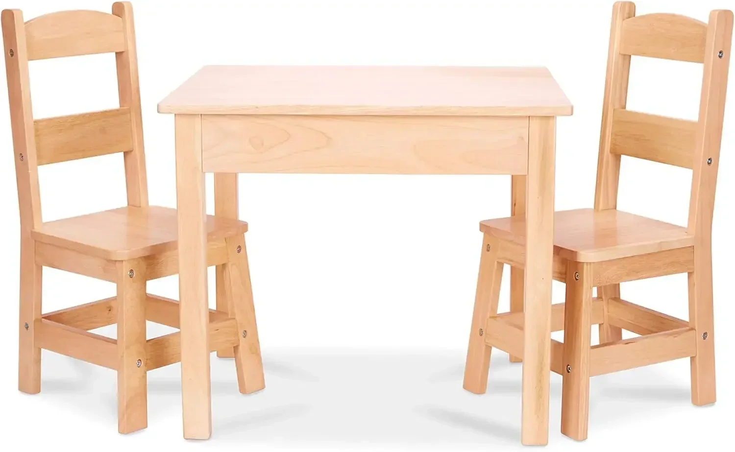 Conjunto de mesa e 2 cadeiras de madeira maciça Doug - Móveis com acabamento leve para sala de jogos