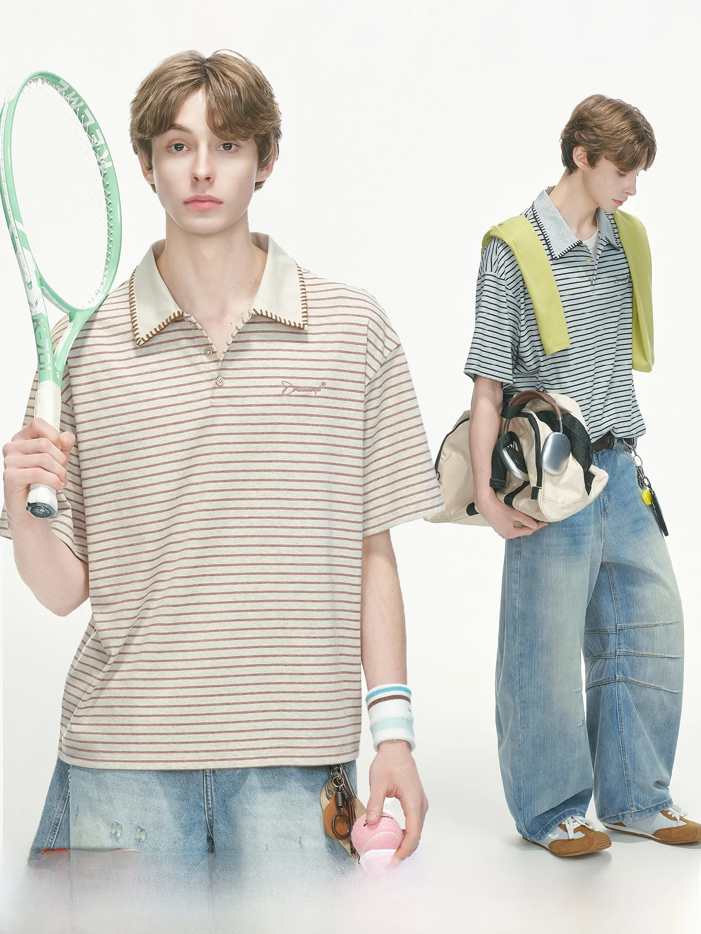 Dream Made Hand Sewn Stripe  T-Shirt Short Sleeve Lightweight Summer Mens Casual Loose Fit Breathable Comfortable Top