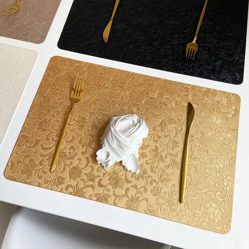 6/4pcs Embossed Placemat Chinese Style Waterproof Oil Proof Heat-insulating Dining Table Decor Mat Home Texture Dining Plate Pad