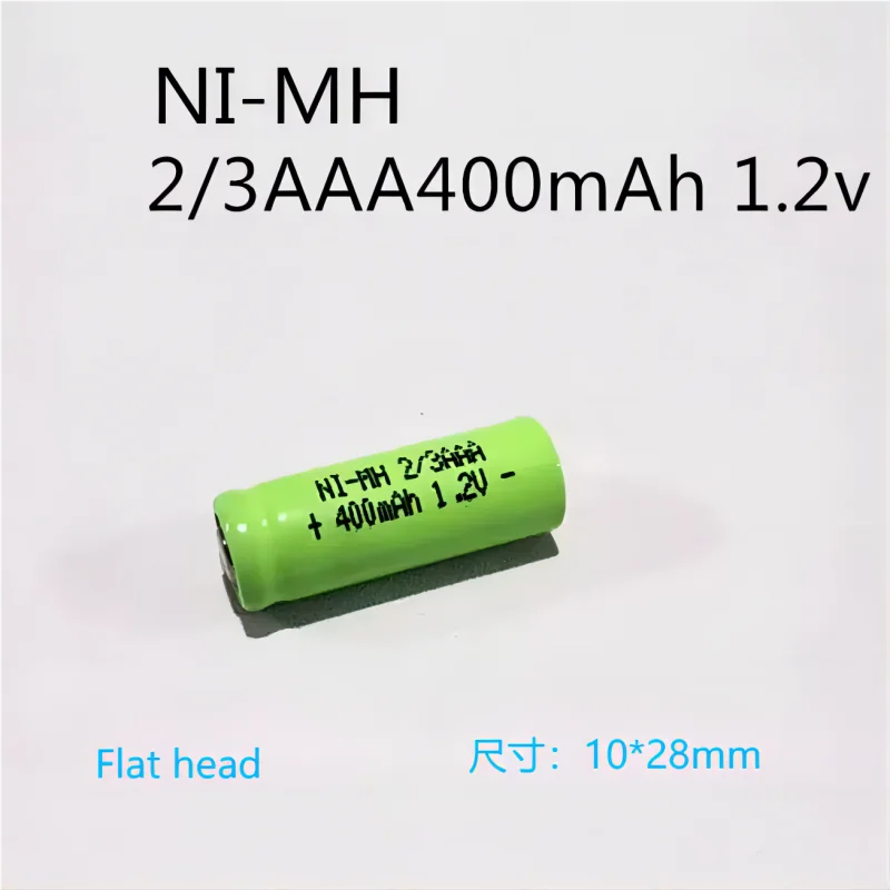 

10pcs/lot NI-MH 2/3AAA 400mAh1.2V flat head rechargeable battery