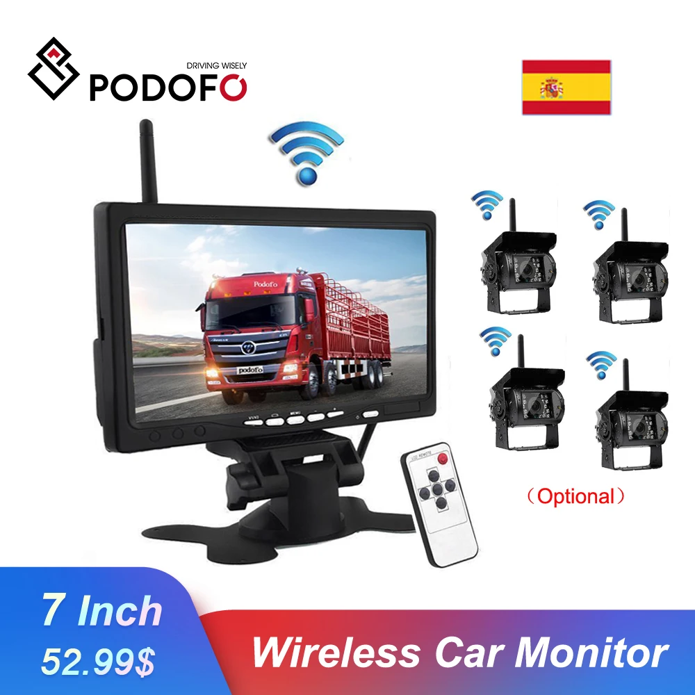 

Автомобильный монитор Podofo, 7-дюймовый беспроводной HD дисплей, водонепроницаемая резервная камера заднего вида, парковочная система, Мониторы Заднего вида