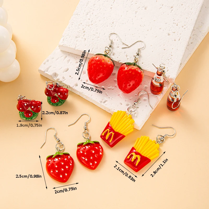 Fruit Dangle Drop Earring Set para mulheres, morango, cogumelo, menina, 5 pares