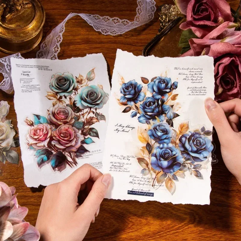 10Pcs Appointment large-size Rose Romantic LOVE handbook materials Rose PET Sticker Supplies Scrapbook Cut 145*115mm