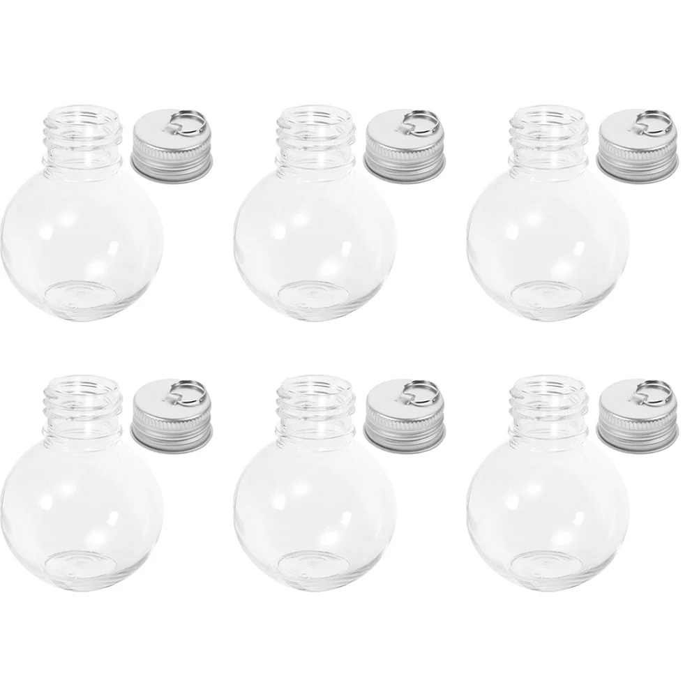 

6Pcs Bulb Shaped Round Bottle Clear Reusable Pet Bottles with Caps for Juice Coffee Milk Storage Anti Leak Convenient Travel