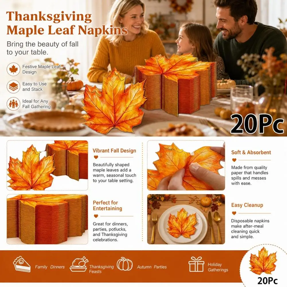 Thanksgiving Maple Leaf Paper Napkins Disposable Fall Autumn Die Cut Dinner Servietten Harvest Party Table Decor Supplies