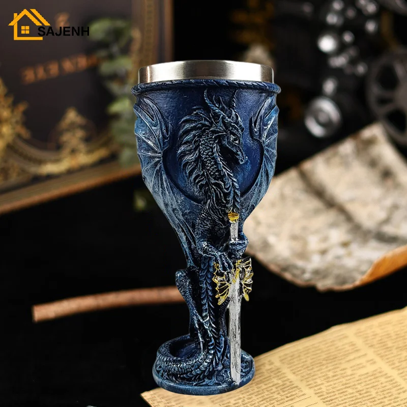 Blue Dragon Goblet Stainless Steel Dungeons And Dragons Gift Chalice Wine Goblet 7 Oz. Coffee Drinks Cup Decoration Gift