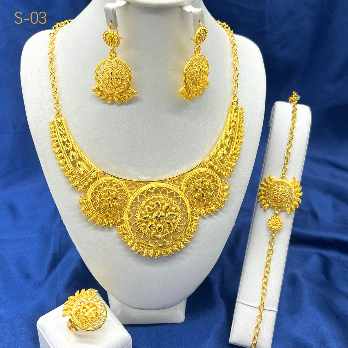 Italienisches Brautschmuckset, vergoldet, für Damen, afrikanisch-indisch, 24K Goldfarbe, Blattanhänger, Halskette, Ohrring-Set, Dubai