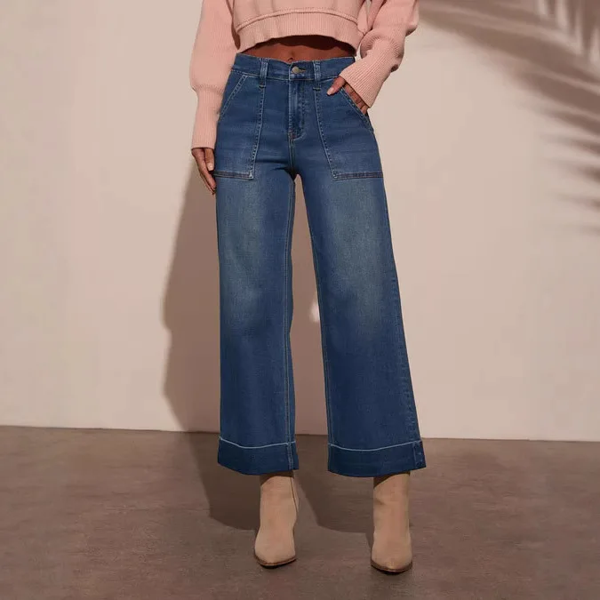 

High Waist Elastic Loose Jeans Casual Sle Wide Leg Women's Denim Pants High Elastici Casual Faion Autumn Season