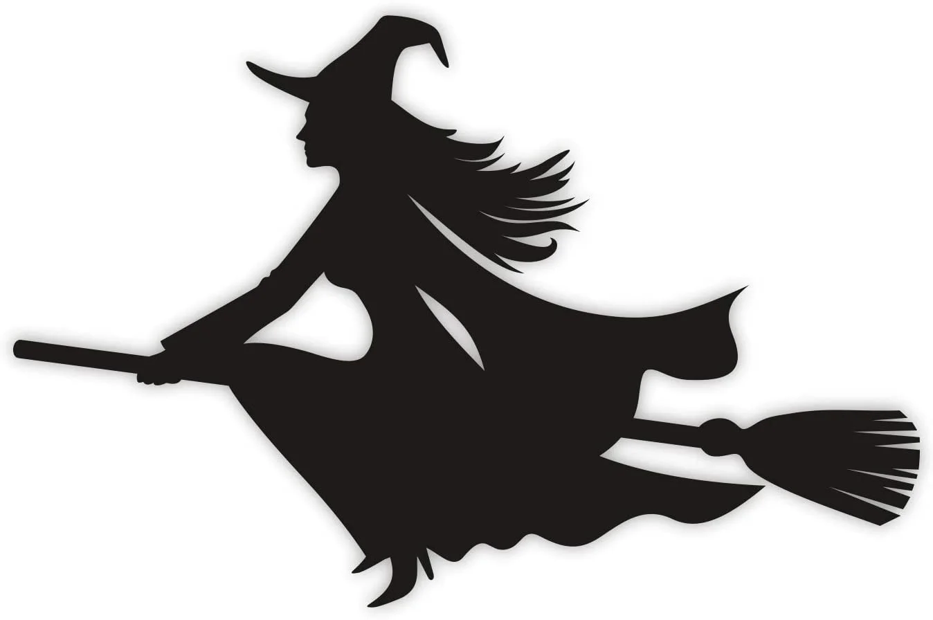 

For Sticker Witch on Broom Links I Black As A Car Sticker, for Notebook Laptop Case Children's Room Weather Resistant