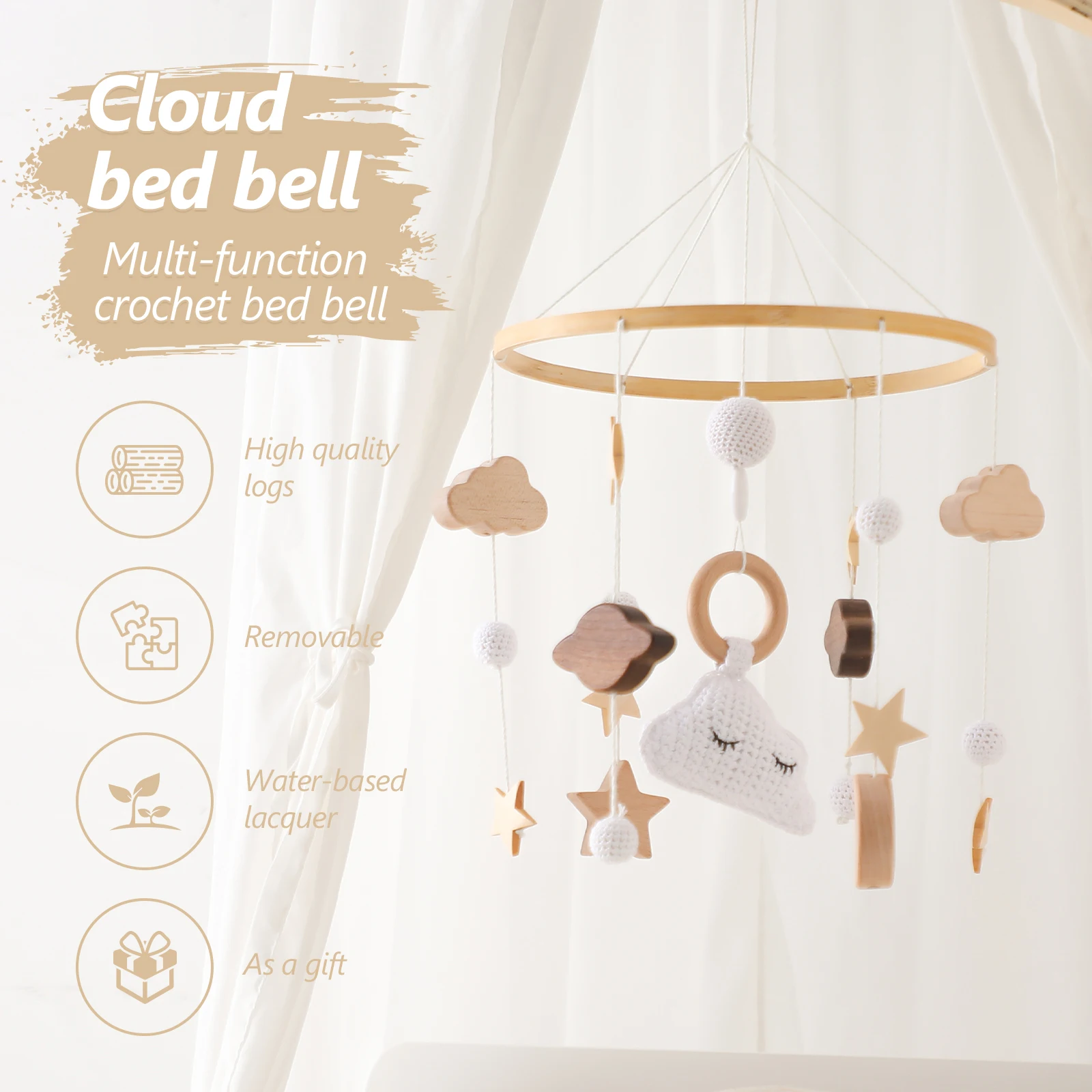 Baby Holz Wolke Anhänger Bett Glocke Mobile Hängen Rasseln Spielzeug Aufhänger Krippe Mobile Bett Glocke Holz Spielzeug Halter Arm Halterung kid Geschenke