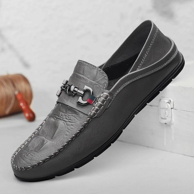 New Luxury 100% Cowhide Genuine Leather Designer Casual Shoes Office Loafers for Men Women Driving Shoes Moccasins Slip on Flats