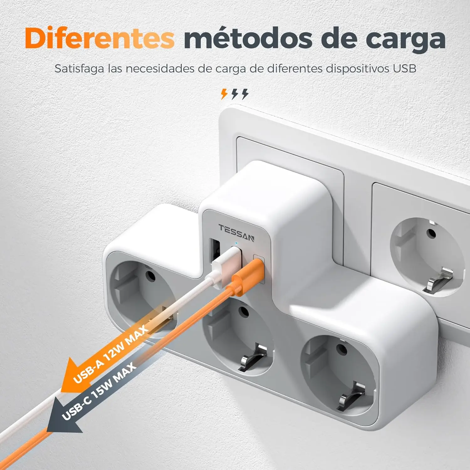 TESSAN USB Wall Socket 6 in 1 Power Strip with 3 Schuko Sockets 2 USB A  1 Type C Ports Multiple Plug Adapter for Home