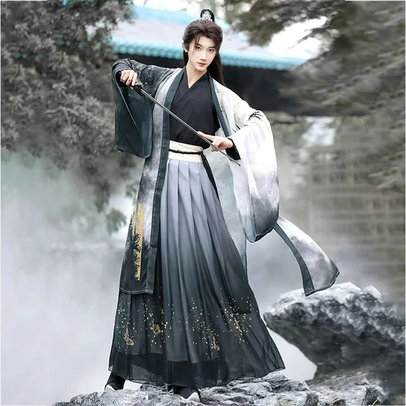 Niche Swordsman Hanfu Dress Men Women Traditional Chinese Weijin Period Costume Handsome Hero Cosplay Clothing Cross Collar