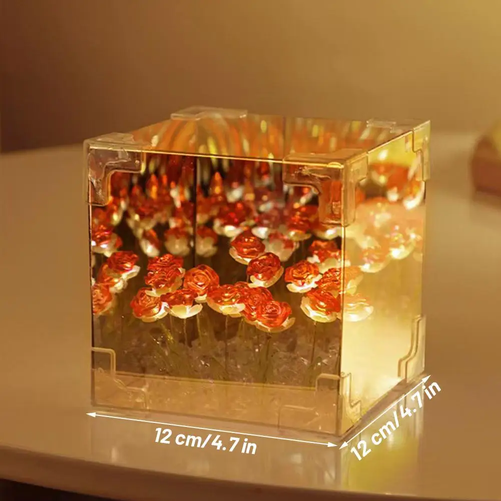 2025 Cube Rose Sea Of Flowers Diy Night Light Creative Gift For Girls On Qixi Valentine's Day Desktop Decoration Gifts