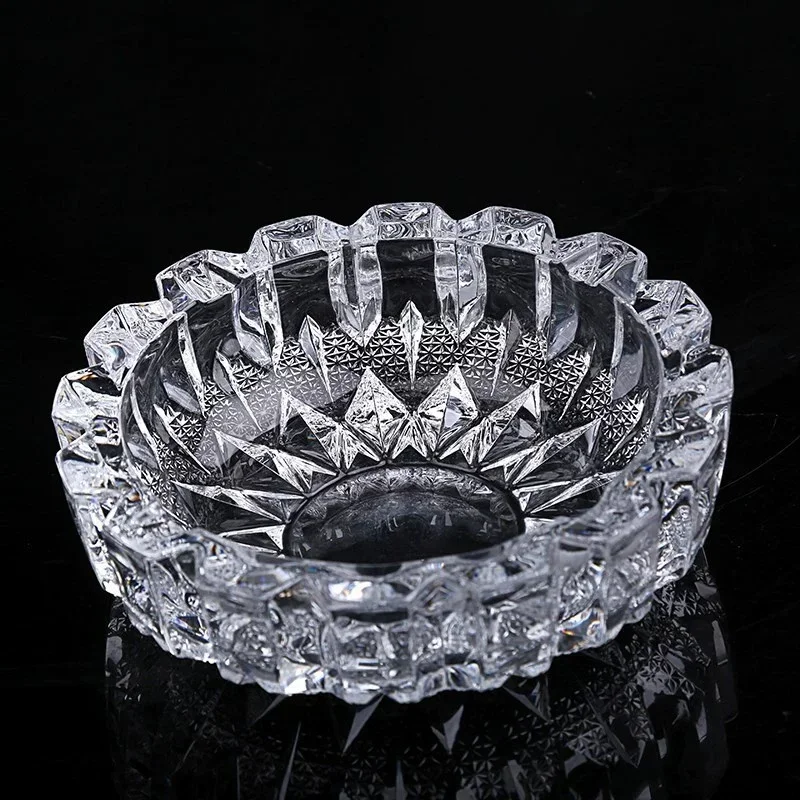 

2025 New Round Clear Crystal Ashtray High-grade Refined Glass Creative Office Ashtray Bedroom, Living Room, Hotel Supplies