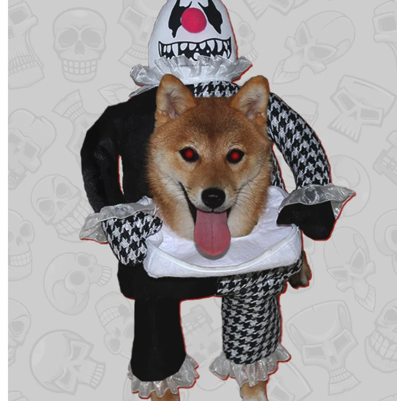 

2023 Novel Clown Horror Funny Dog Clothes Sweatshirt Set Cosplay Big Suit Pet Clothes Party Costume Face Cloth