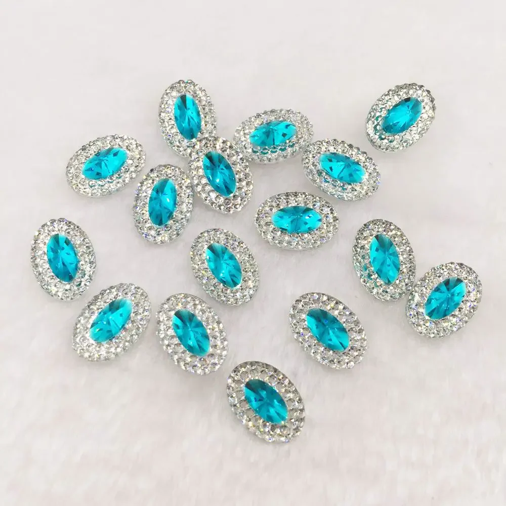 60pcs Resin 10*14mm Oval Gem flatback Bling rhinestone Ornaments DIY scrapbook Wedding appliques craft SW36