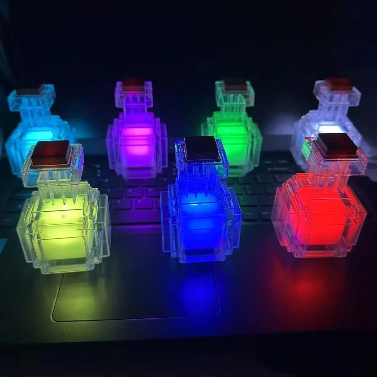 Rechargeable Potion Bottle Night Light Led Color Changing 7 Colors Pixel Style Peripheral Design Light Home Decoration Toy Gift
