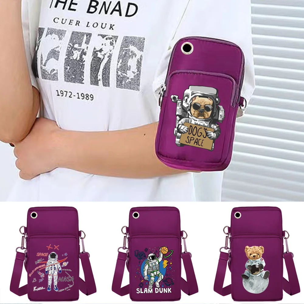 Universal Mobile Phone Bag Sport Arm Running Coin Purse for Girls Shoulder Bag Astronaut Pattern for Samsung/iPhone Phone Pouch