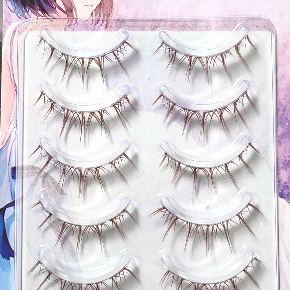 Ultra Natural Brown Color False Eyelashes Set Fairy Eye Lashes Extension Daily Makuep Nude Clear Band Reusable Handmade