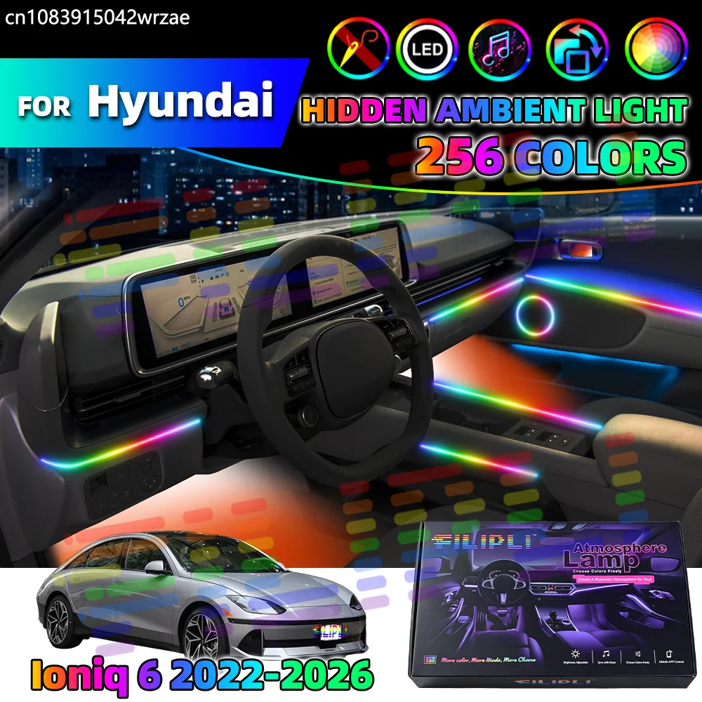 

For Hyundai Ioniq 6 2022-2026 2023 2024 2025 Car Acrylic LED Ambient Lamps Auto Interior Colorful Atmosphere Lights Strip