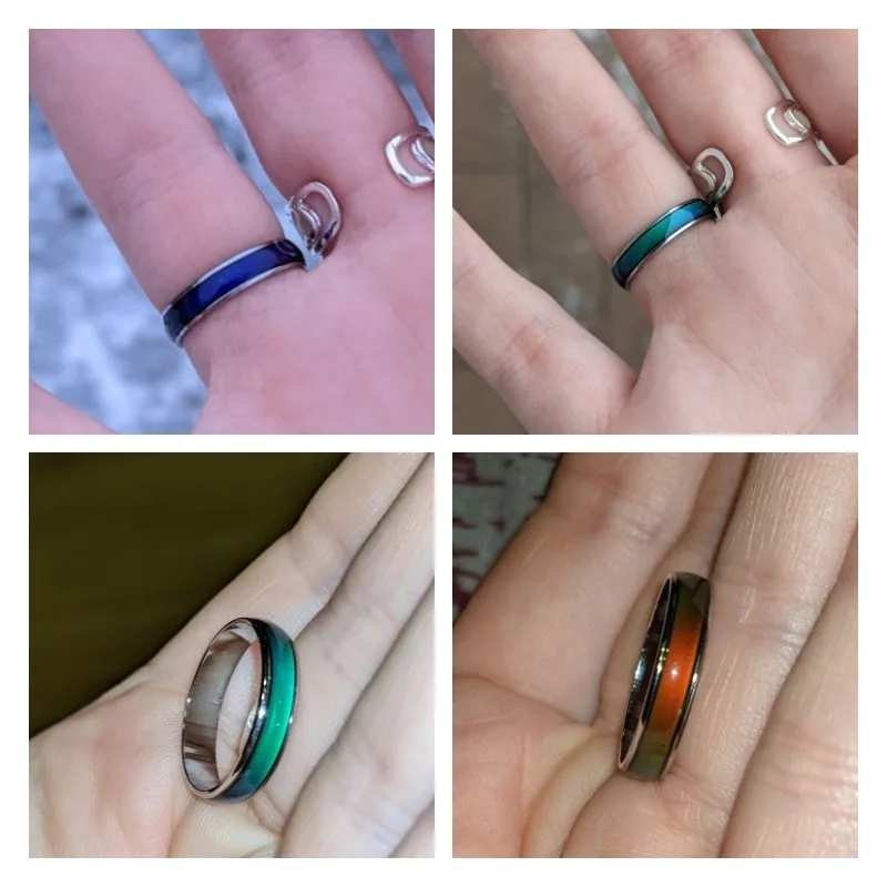 Stainless Steel Ring for Men Women Changing Color Mood Ring Temperature Sensitive Glazed Seven-Color Ring Couple Jewelry