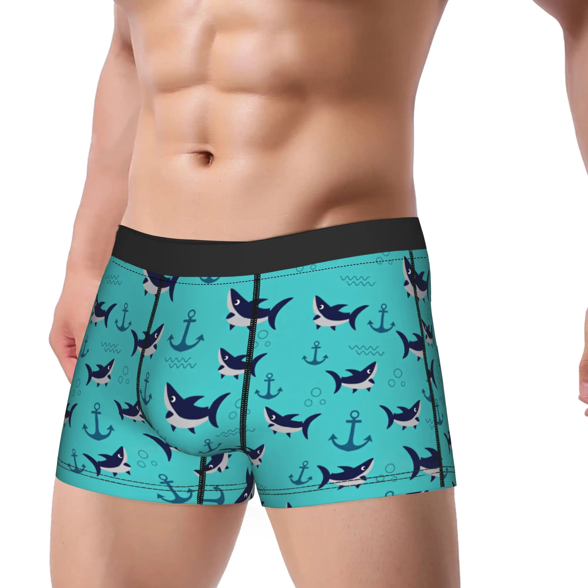 Navy Shark Anchor Bubble Ocean Seamless Pattern Boxer Shorts  3D Pouch Underwear Hot Sale Shorts Briefs Funny Men's Panties