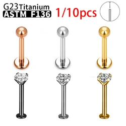 G23 Titanium Set Lot Threadless Push In Labret Studs Sparkly CZ Round Lip Cartilage Nose Studs Women Men Gift Piercing