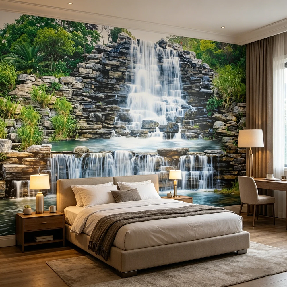 3D Waterfall Landscape Wallpaper Nature Scenery Wall Mural for Living Room, Bedroom, Sofa, TV Wall Modern Home Photo Background