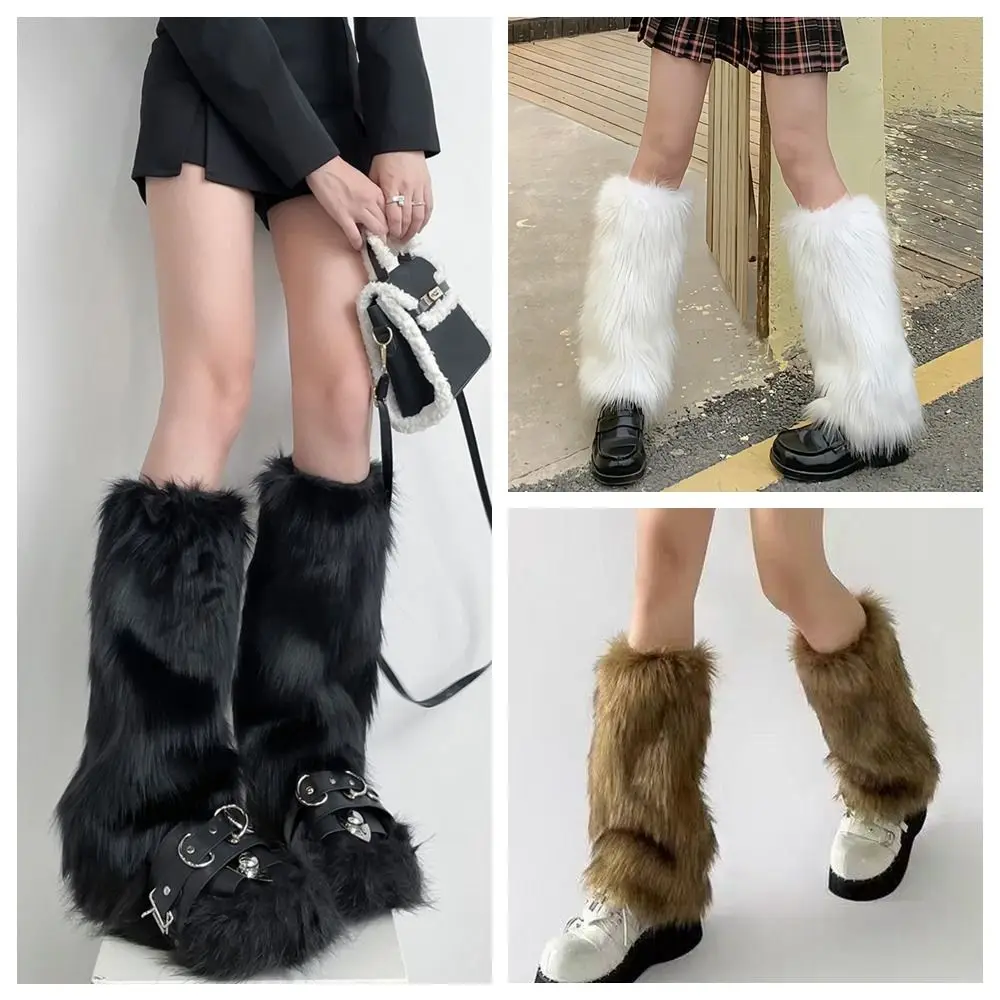 

Cute Y2k Imitation Fur Leg Warmers Spicy Girl Retro Plush Stockings Pile Up Socks JK Boot Cover Fall Winter