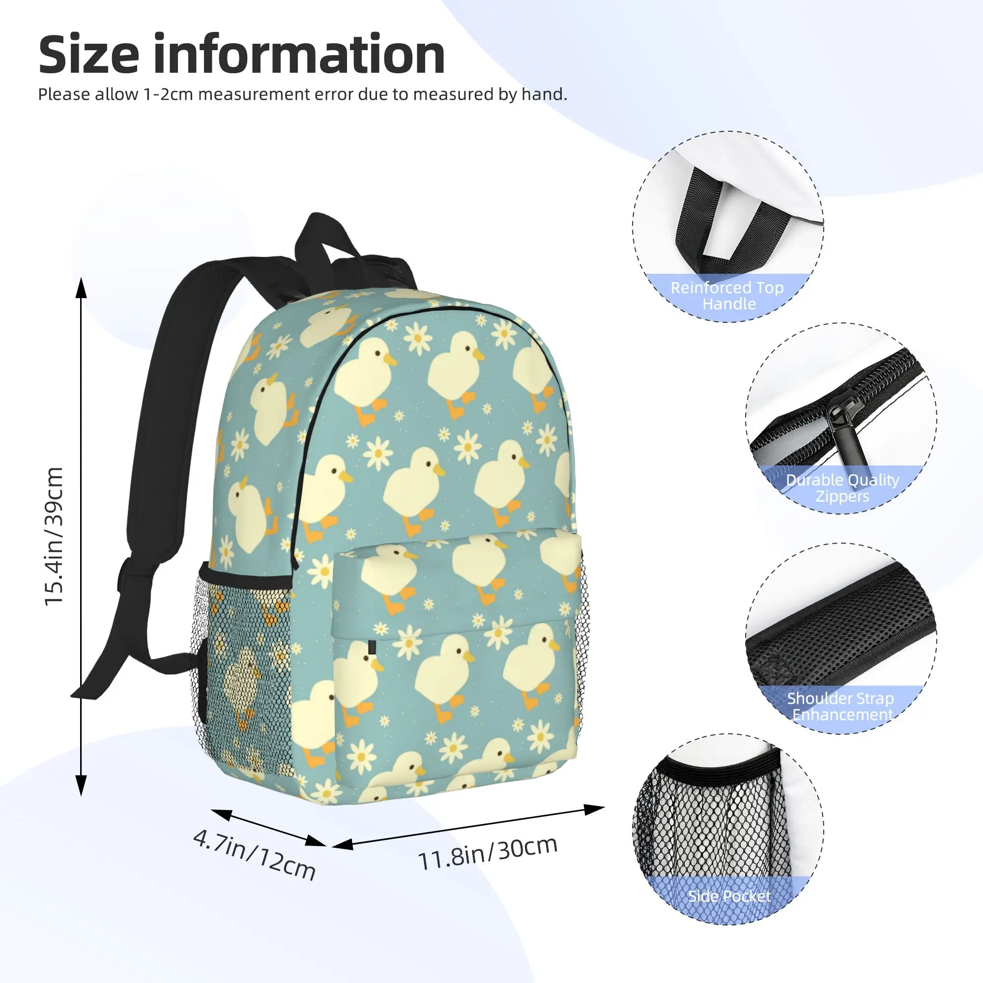 Cute Duckand Duck Flower Backpack Hot Sale Daypack Large Capacity Boys Girls BookBag Shoulder Bags for Men Women School Bag