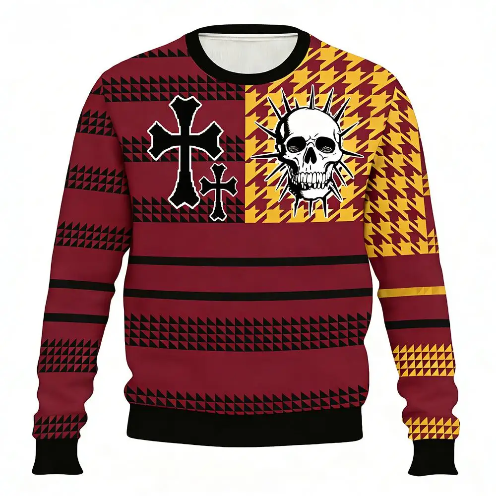 Autumn Winter Gothic Skull Cross Ugly Sweater Men Women Fashion Print Knitted Pullover Retro Dark Street Style Long-sleeved Top