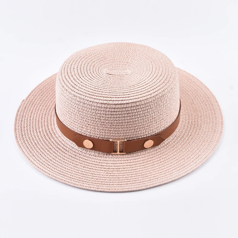Sommer Damen Strohhut, modischer flacher Reise- und Strand-Sonnenhut, Chapeau Femme – Detail 9